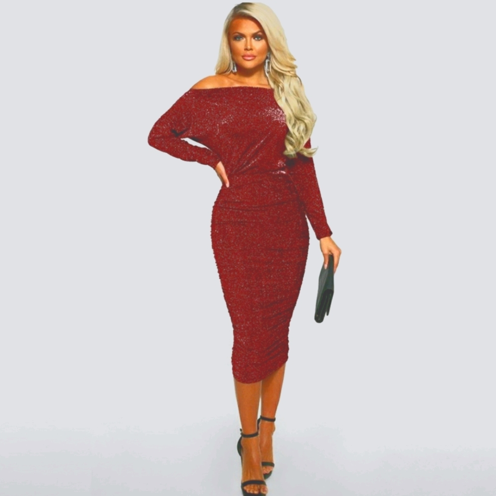 Midi off the shoulder rouch dress